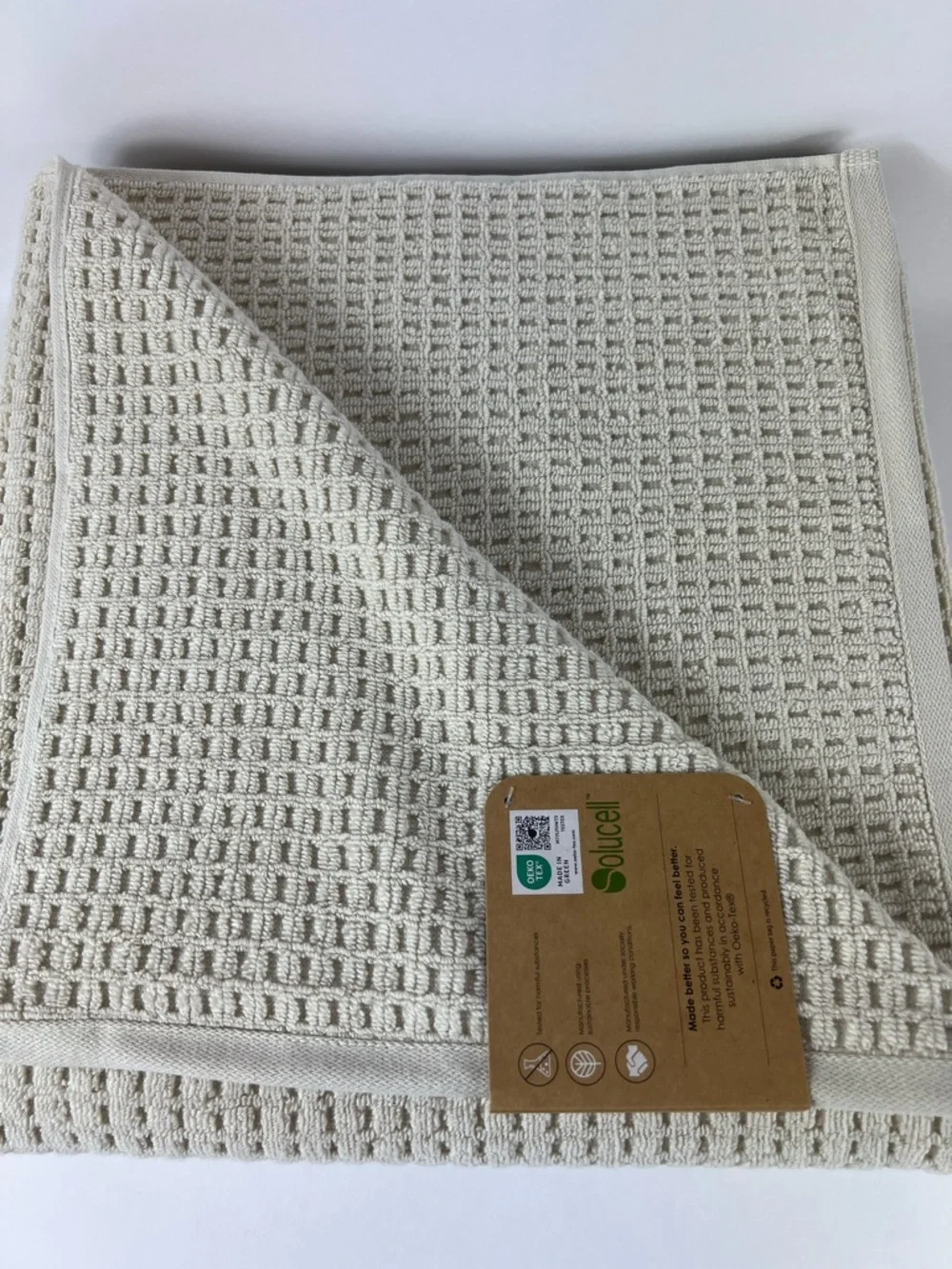 Ecoexistence Oversized Bath Towel Set Tan Waffle Cotton Quick Dry Set of 2 NEW